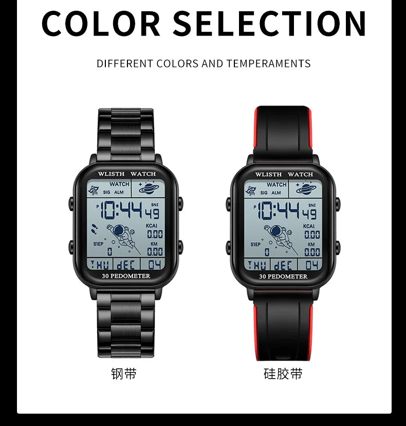Watches for Man Digital Watch Stopwatch Countdown Wristwatch Calendar Clock Sport Pedometer Calculation Digital montre homme
