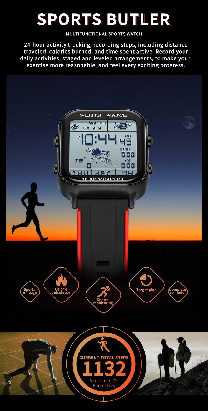 Watches for Man Digital Watch Stopwatch Countdown Wristwatch Calendar Clock Sport Pedometer Calculation Digital montre homme