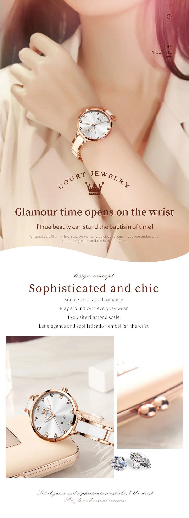 OLEVS 5872 Woman Watches Imported Japan Quartz Movement Waterproof Watch for Women Elegant Ceramic Strap Ladies Wristwatch Gifts
