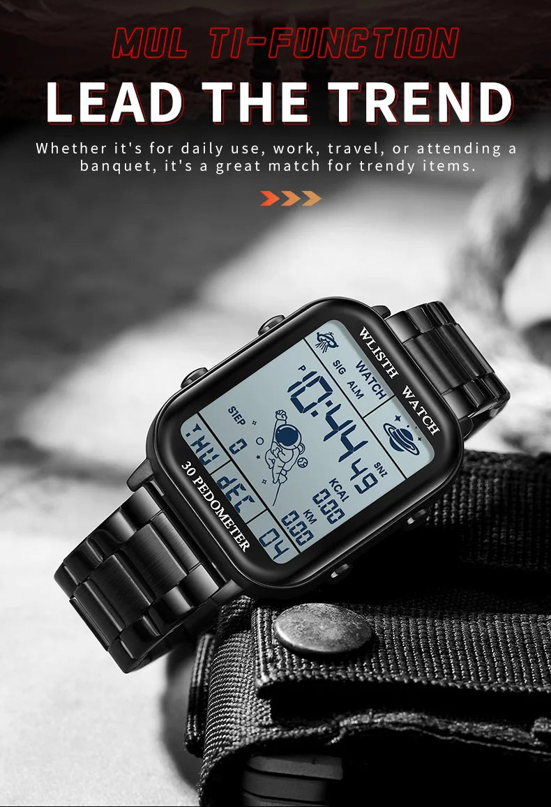 Watches for Man Digital Watch Stopwatch Countdown Wristwatch Calendar Clock Sport Pedometer Calculation Digital montre homme