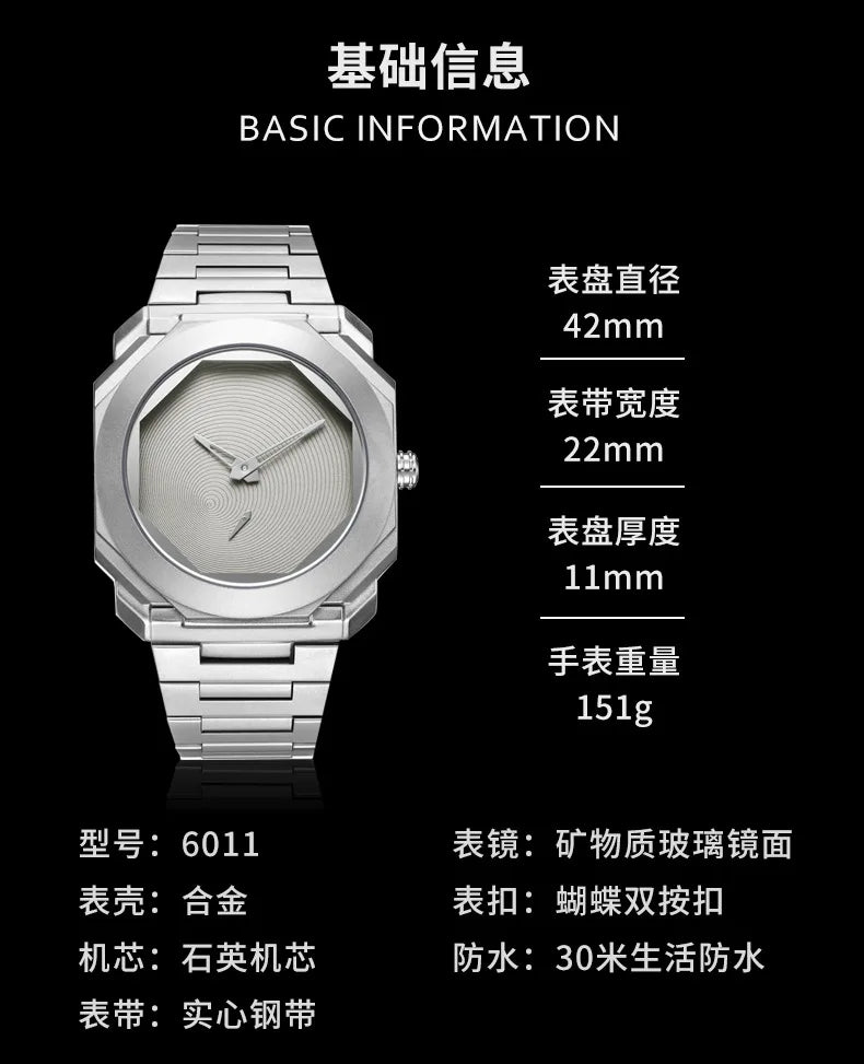 New Watches for Men Luxury Stainless Steel Unique Octagonal Dial Waterproof Quartz Wristwatches Relogio Masculino Drop Shipping