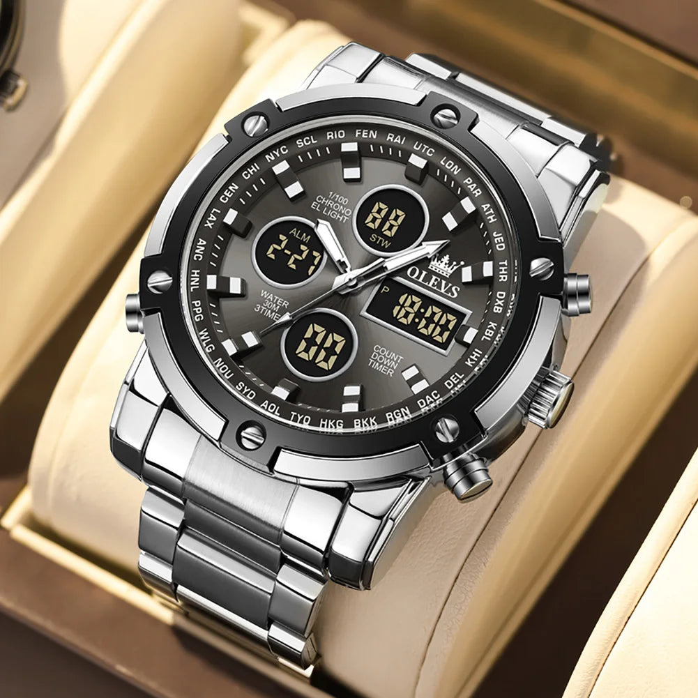 OLEVS Men's Watches Original Multifunctional Wlectronic Watch for Man Waterproof Luminous Alarm Clock Fashion Dress