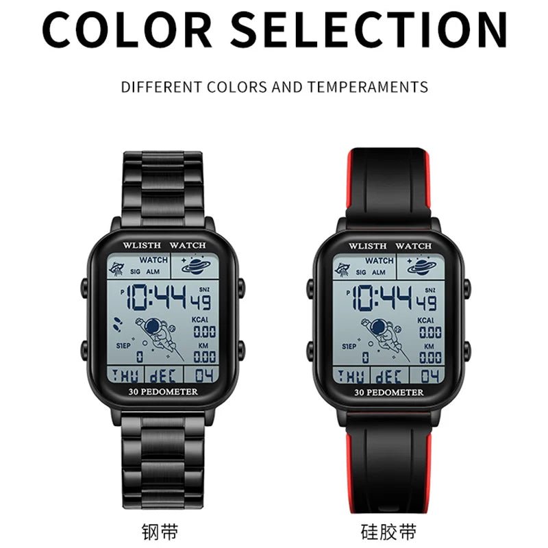 Watches for Man Digital Watch Stopwatch Countdown Wristwatch Calendar Clock Sport Pedometer Calculation Digital montre homme