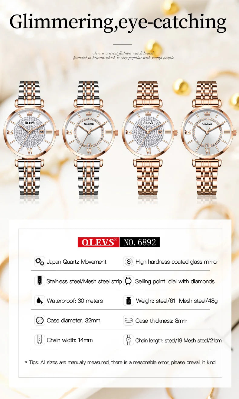 OLEVS 6892 Original Fashion Watches for Women Elegant Female Classic Clock Luxury Ladies Quartz Wristwatches