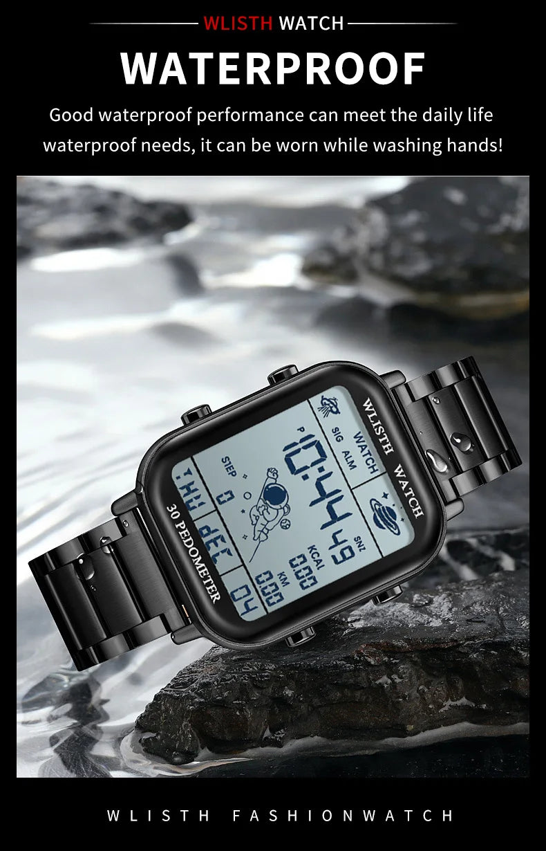 Watches for Man Digital Watch Stopwatch Countdown Wristwatch Calendar Clock Sport Pedometer Calculation Digital montre homme