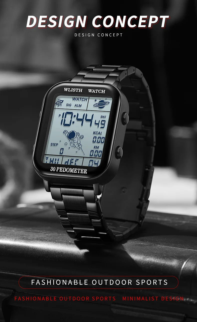 Watches for Man Digital Watch Stopwatch Countdown Wristwatch Calendar Clock Sport Pedometer Calculation Digital montre homme