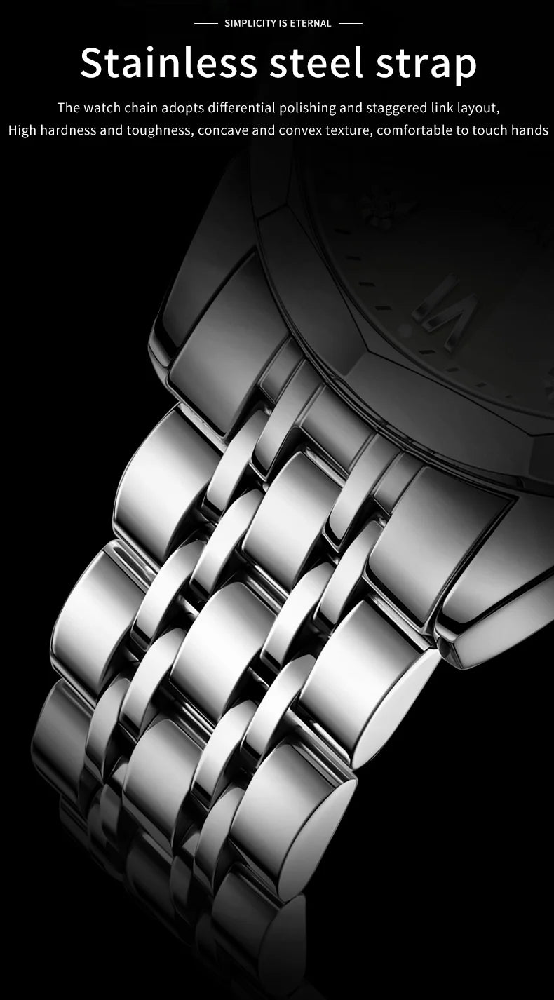 OLEVS Men Watches Smart Casual Top Brand Stainless Steel Original Quartz Wristwatch Rhombus Mirror Waterproof Date Week Luminous