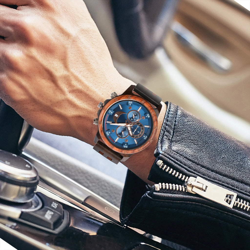 Wooden Wrist Watches For Men Fashion Quartz Wristwatches With Clock Date Week Timepieces Wood Wach Box for Him reloj hombre
